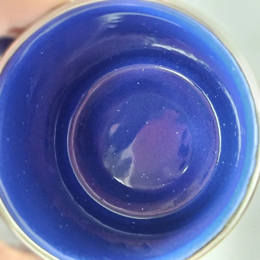 2 Enamelware Coffee Water Cup Blue Speckled 3-1/4